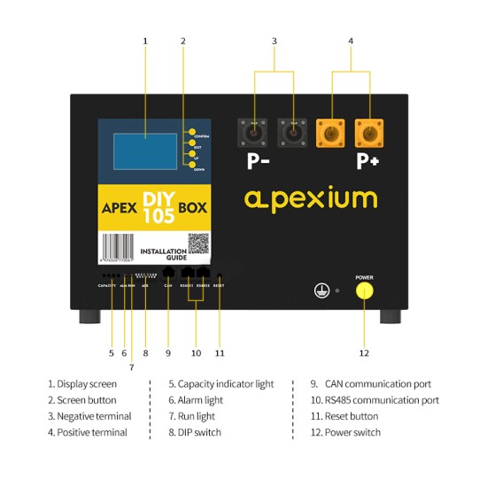 China Stock Docan Apexium 105 PRO Horizontal Metal Box With 48V 200A Inverter BMS and LCD screen DIY Kits Enclosure