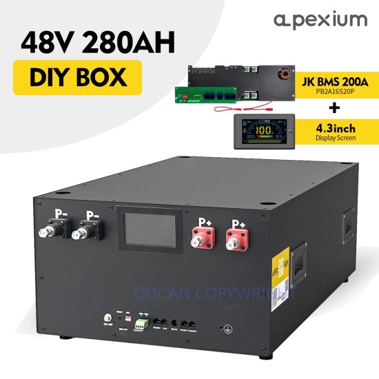 US STOCK horizontal DIY Box Kits Metal enclosure with JK PB2A16S20P 200A Inverter BMS+4.3 inch LCD touch screen+accessories（M8 terminals）