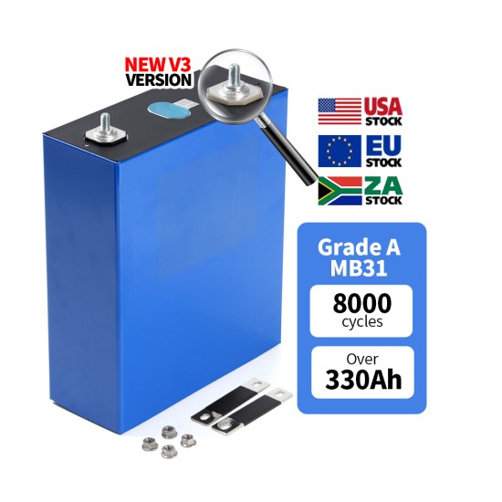 China Stock EVE MB31 LF314 8000 cycles @70%SOHGrade A EV Class LiFePO4 3.2V Prismatic Cell with Laser-Welded M6 Studs