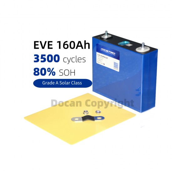 China Stock EVE 160Ah LiFePO4 3.2V Prismatic Cell with Laser-Welded M6 Studs