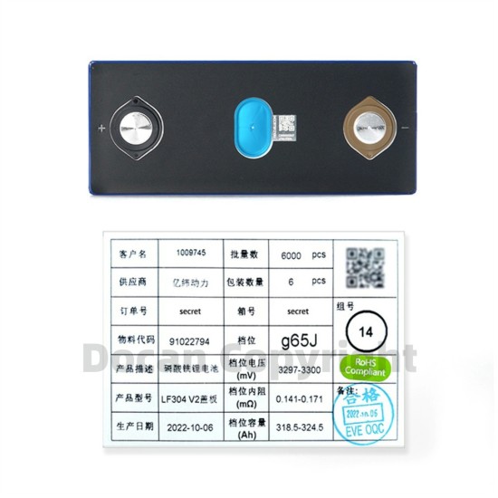 USA STOCK EVE MB30 LF306 10000 cycles @70%SOHGrade A EV Class LiFePO4 3.2V Prismatic Cell with Laser-Welded M6 Studs