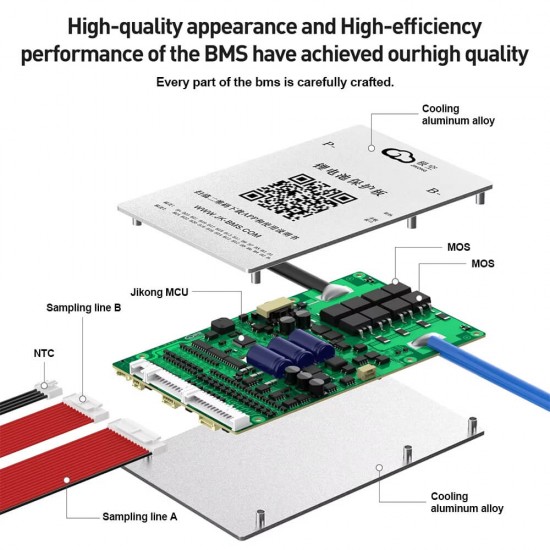 China StockJK 300A BMS B2A24S30P-HC 7S-24S 2A Active Balancing for LiFePO4 Li-ion and LTO Battery Cells