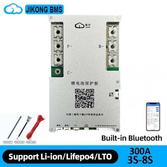 China Stock JK 300A B2A8S30P-HC with CAN Bus and Heating  3S-8S 2A Active Balancing BMS compatible with LiFePO4, Li-ion, and LTO Batteries