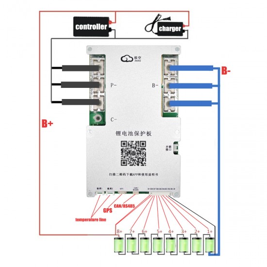 China Stock JK 300A B2A8S30P-HC with CAN Bus and Heating  3S-8S 2A Active Balancing BMS compatible with LiFePO4, Li-ion, and LTO Batteries