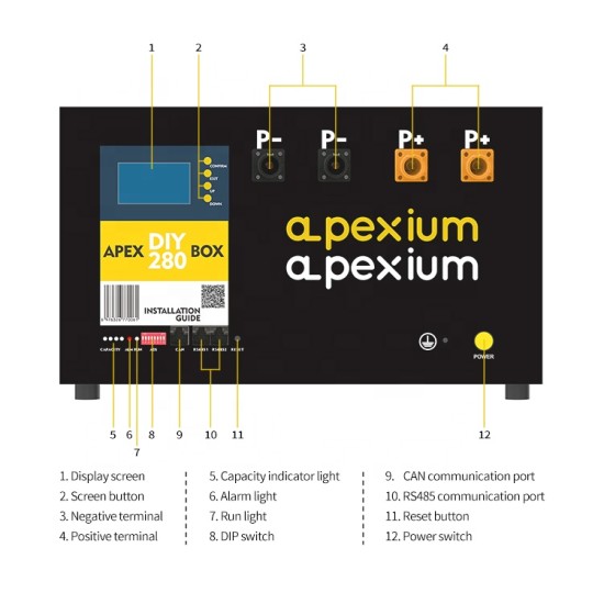 China Stock Apex 280 PRO Horizontal Metal Box With 48V 200A Inverter BMS and LCD screen DIY Kits Enclosure